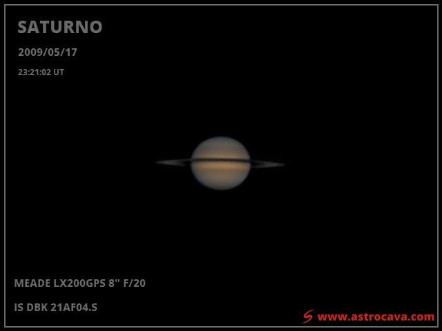 Saturno durante la oposición de marzo de 2009. Meade LX200GPS de 8" y cámara IS DBK 21AF04.S
