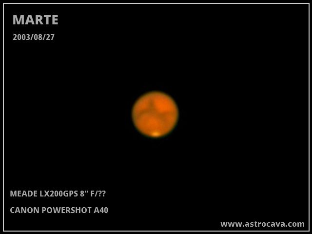 Marte con fase claramente visible. El casquete polar con su máxima extensión