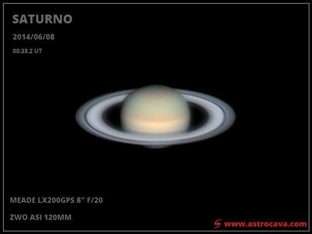 Saturno en 2014-06-08 con cámara ZWO ASI120MM y telescopio LX200GPS 203mm